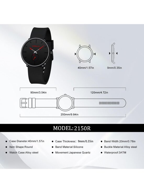 Unisex Black Red Casual Stylish Ultra Thin Silicone Band Waterproof Wristwatch main image 5